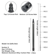 Bastón Selfie diferentes medidas — Compatible con GoPro, Insta360 y DJI